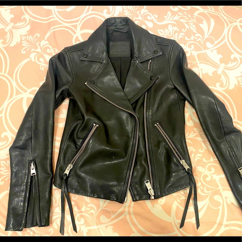 All Saints Leather Biker Jacket US 4 very good condition used